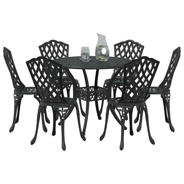 vidaXL Garden Dining Set 7 pcs Black 90 x 90 x 75 cm Cast Aluminium