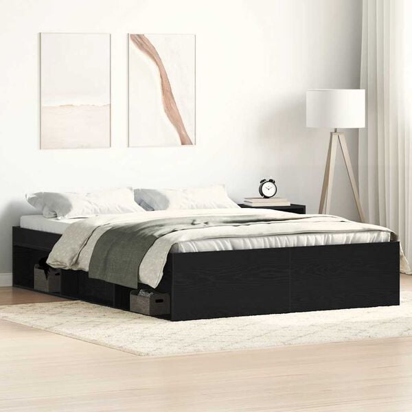vidaXL Bed Frame without Mattress Black Oak 120x200 cm Engineered Wood