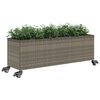 vidaXL Garden Planter with Wheels and 3 Pots Grey 107x32x38 cm Poly Rattan