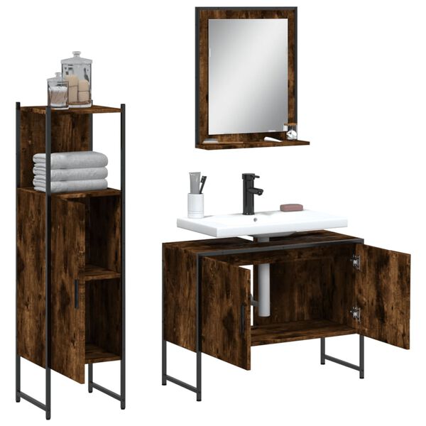 vidaXL 3 Piece Bathroom Cabinet Set Smoked Oak Engineered Wood