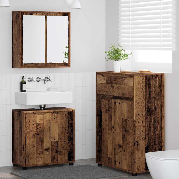 vidaXL Bathroom Furniture Set with Door 3 pcs Old Wood Engineered Wood