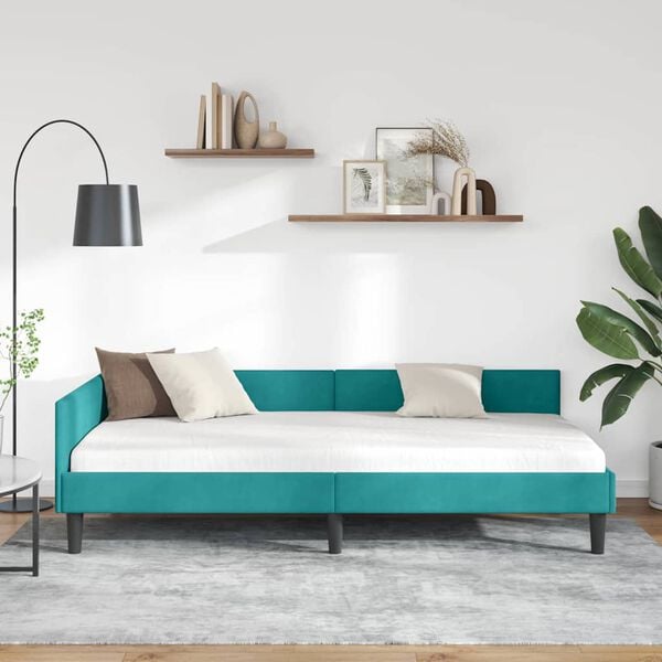 vidaXL Corner Bed Frame with Headboard Turquoise 90 cm x 200 cm Velvet
