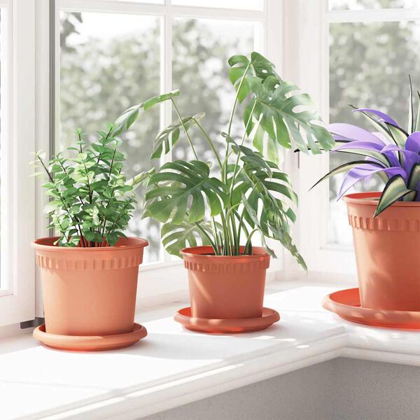 vidaXL Round Flower Pot 24 pcs Brick Red &Oslash; 12.5 x 10 cm Plastic