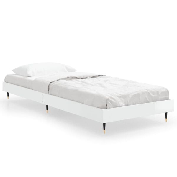 vidaXL Bed Frame without Mattress High Gloss White 75x190 cm Small Single