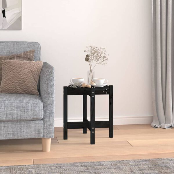 vidaXL Coffee Table Black &Oslash; 42.5x45 cm Solid Wood Pine