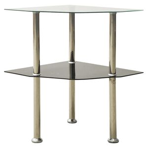 vidaXL 2-Tier Side Table Transparent & Black 38x38x50cm Tempered Glass