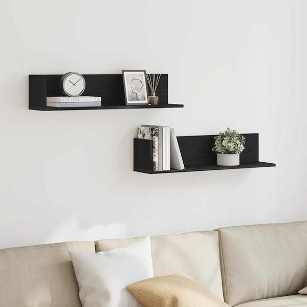 vidaXL Wall Shelves 2 pcs Black 75x16.5x16.5 cm Engineered Wood