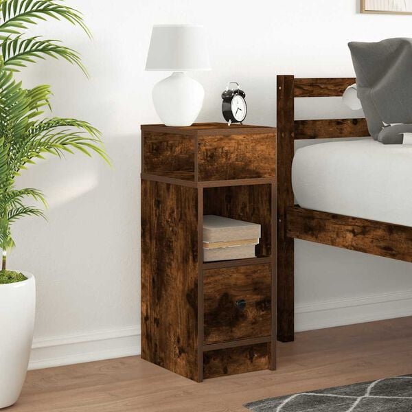 vidaXL Bedside Cabinet with Drawer Smoked Oak 25x31x66 cm