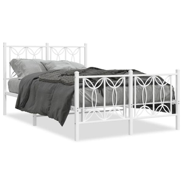 vidaXL Metal Bed Frame without Mattress with Footboard White 120x190cm
