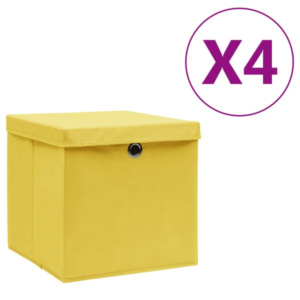 vidaXL Storage Boxes with Covers 4 pcs 28x28x28 cm Yellow