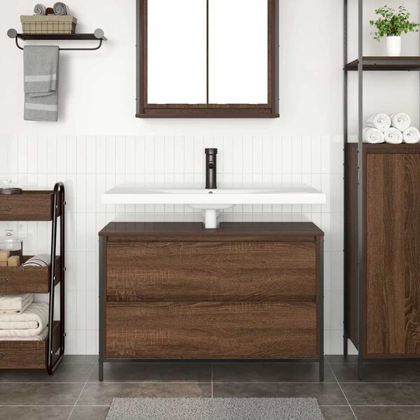 vidaXL Bathroom Basin Cabinet with Drawers Brown Oak 90x34.5x60 cm