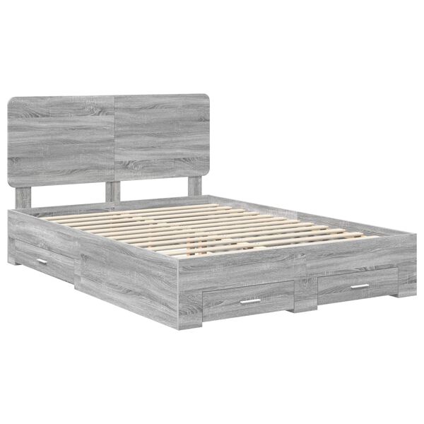 vidaXL Bed Frame with Drawer Grey Sonoma 150 x 200 cm Engineered Wood