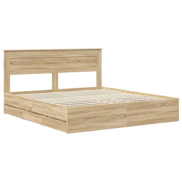 vidaXL Bed Frame with Drawer Sonoma Oak 200 x 200 cm Engineer Wood