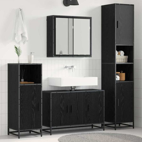 vidaXL Bathroom Furniture Set 3 pcs Black Oak Engineered Wood