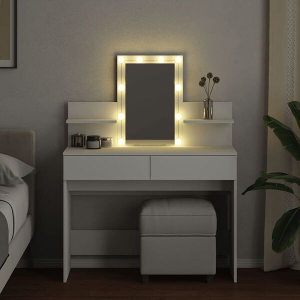 vidaXL Dressing Table with LED White 100x40x130 cm