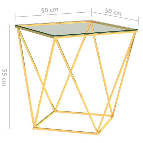 vidaXL Coffee Table Gold and Transparent 50x50x55 cm Stainless Steel