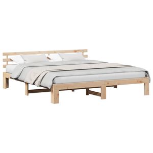 vidaXL Bed Frame with Headboard Natural 200 x 200 cm Solid Pine Wood