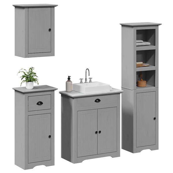 vidaXL 4 Piece Bathroom Furniture Set BODO Grey Solid Wood Pine