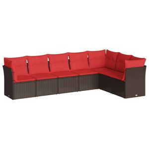 vidaXL 7 Piece Garden Sofa Set with Cushions Brown Poly Rattan
