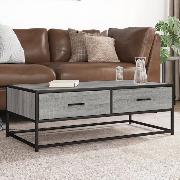 vidaXL Coffee Table Grey Sonoma 100x50x35 cm Engineered Wood and Metal