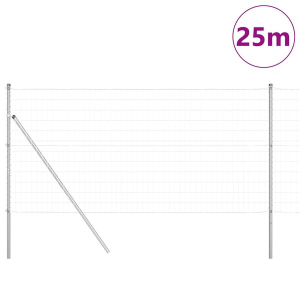 vidaXL Fence with Post Silver 1.2 x 25 m Steel and PVC