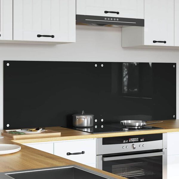 vidaXL Kitchen Backsplash 2 pcs Black 80 x 50 cm Tempered Glass
