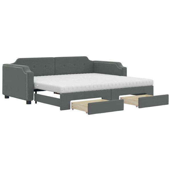vidaXL Daybed with Trundle and Drawers Dark Grey 90x190 cm Fabric