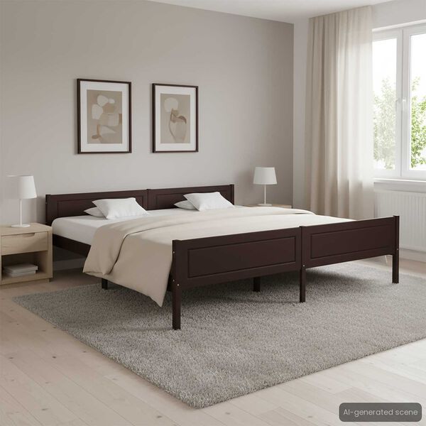 vidaXL Bed Frame without Mattress Solid Pinewood Dark Brown 200x200 cm