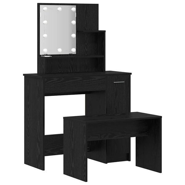 vidaXL LED Dressing Table Set 2 pcs Black Oak Engineered Wood