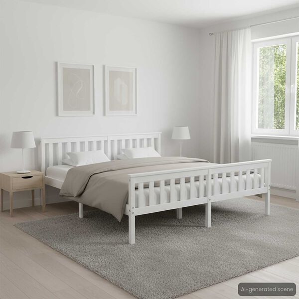 vidaXL Bed Frame without Mattress White Solid Pinewood 180x200 cm Super King