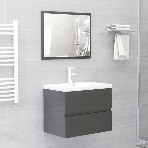 vidaXL 2 Piece Bathroom Furniture Set High Gloss Grey Engineered Wood