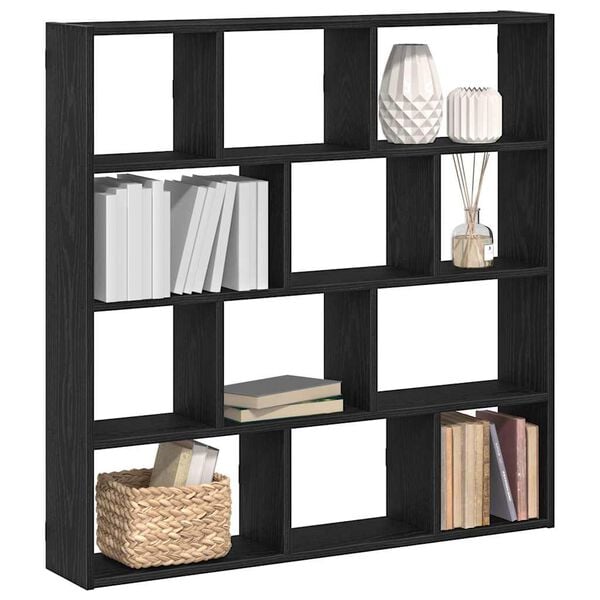 vidaXL Wall Cube Shelf 12 Compartments Black Engineered Wood