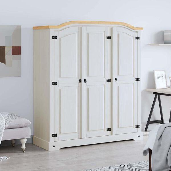vidaXL Wardrobe Mexican Pine Corona Range 3 Doors White