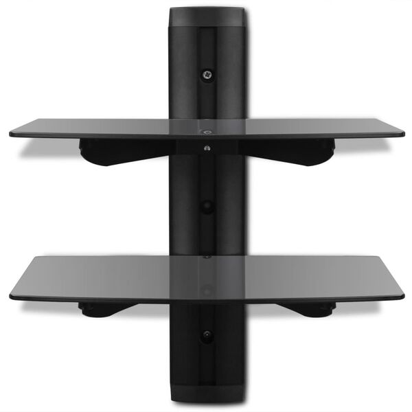 vidaXL 2-tier Wall Mounted Glass DVD Shelf Black