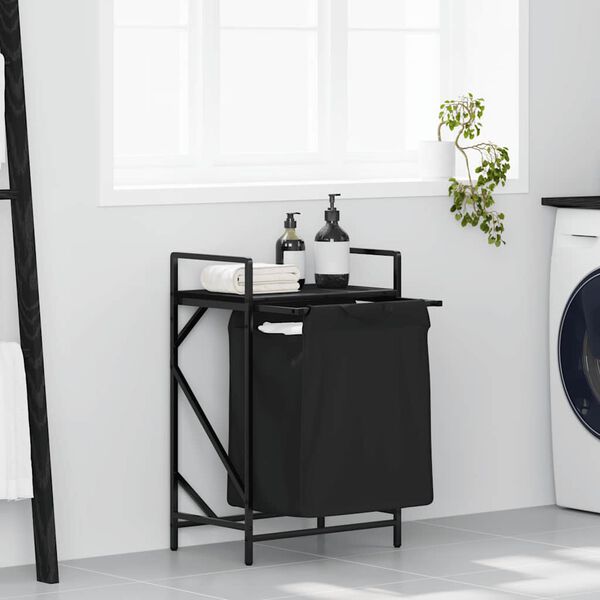 vidaXL Laundry Basket 1 Compartment with Shelf Black Oak