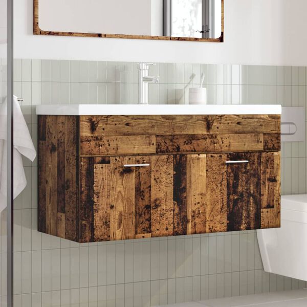 vidaXL Bathroom Sink Cabinet with Built-in Basin Old Wood