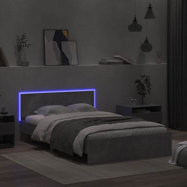 vidaXL Bed Frame with Headboard and LED Concrete Grey 135x190 cm Double