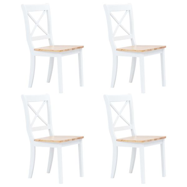 vidaXL Dining Chairs 4 pcs White and Light Wood Solid Rubber Wood