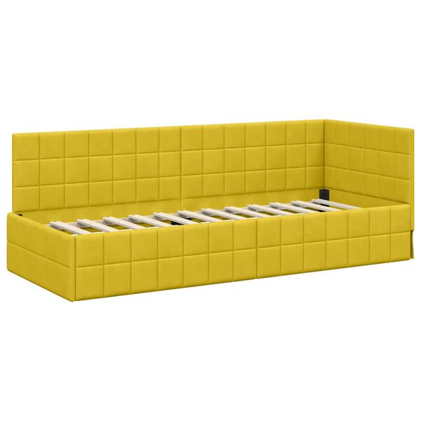 vidaXL Corner Bed Frame with Headboard Yellow 80 cm x 200 cm Velvet