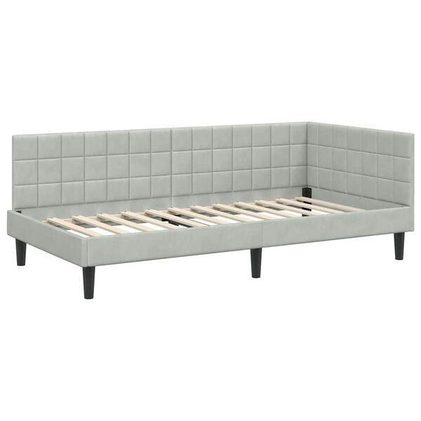 vidaXL Corner Bed Frame Light Grey 90 cm x 190 cm Velvet