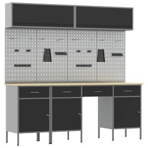 vidaXL Work Cabinet Set with Drawer with Storage Manual 10 pcs Black