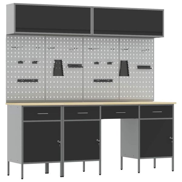 vidaXL Work Cabinet Set with Drawer with Storage Manual 10 pcs Black