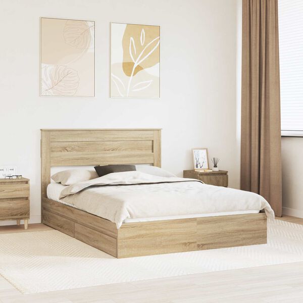 vidaXL Storage Bed with Drawer Sonoma Oak 150 x 200 cm Engineered Wood