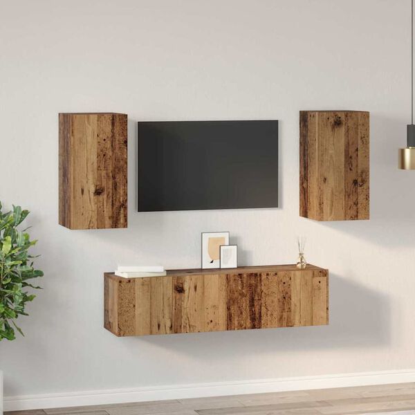 vidaXL TV Cabinet Set Wall-mounted 4 pcs Old Wood Engineered Wood