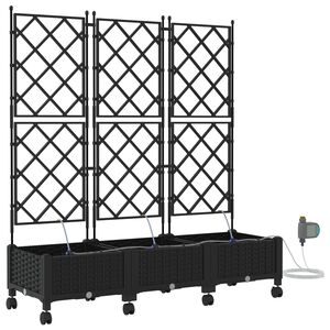 vidaXL Garden Planter with Irrigation&Wheels 3 pcs Black PP