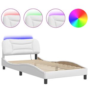 vidaXL Bed Frame with LED without Mattress "Hvar" White 100x200 cm