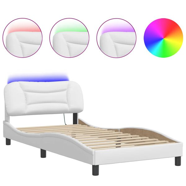 vidaXL Bed Frame with LED without Mattress "Hvar" White 100x200 cm