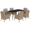 vidaXL 7 Piece Garden Dining Set with Cushions Beige Poly Rattan