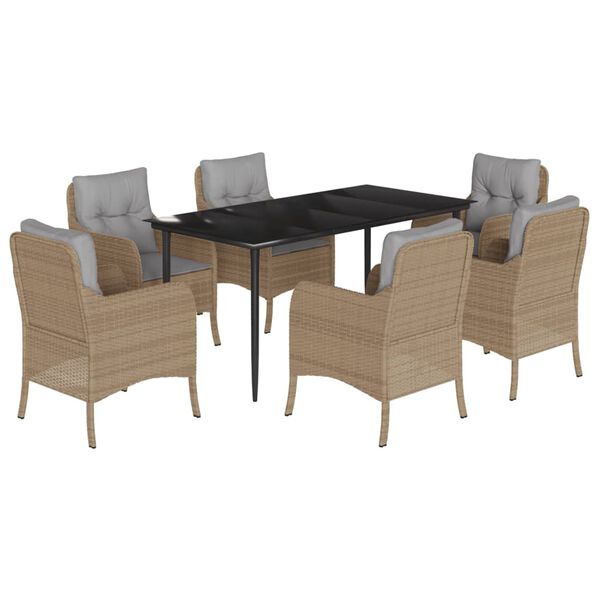 vidaXL 7 Piece Garden Dining Set with Cushions Beige Poly Rattan