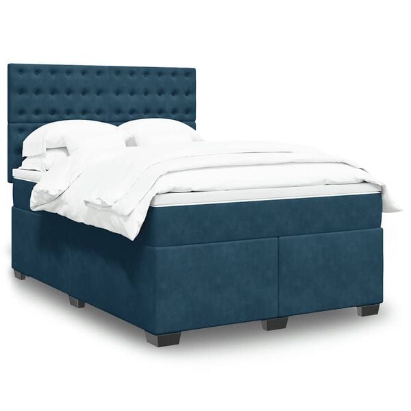 vidaXL Box Spring Bed with Mattress Blue 140x190 cm Velvet